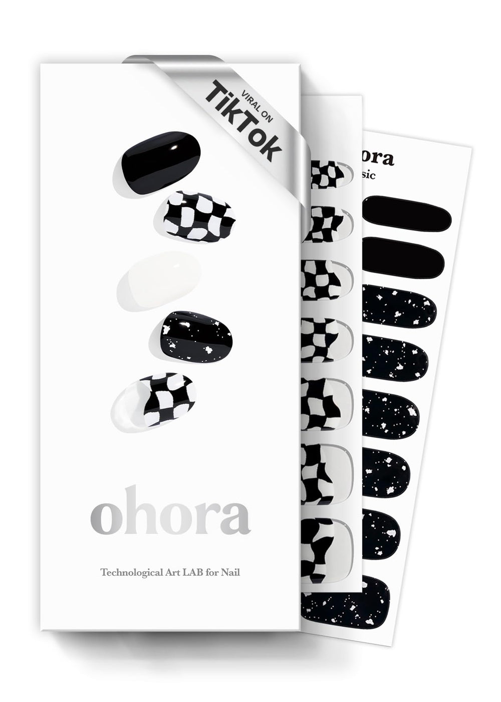ohora N Checkers dark pattern close-up with glossy gel finish for elegant nails