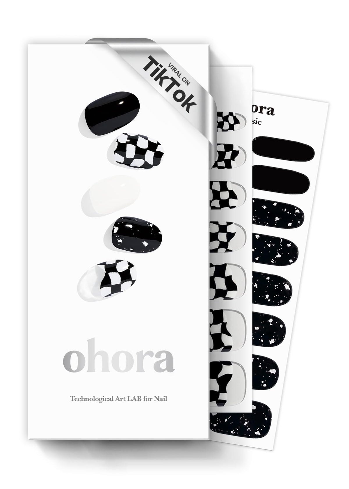 ohora N Checkers dark pattern close-up with glossy gel finish for elegant nails