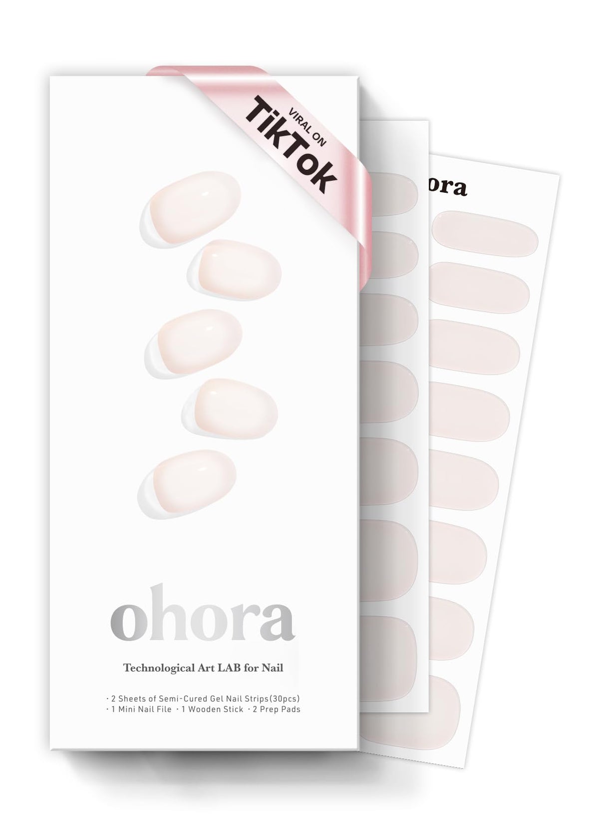 ohora semi cured nail strips Coconut Jelly box front offers easy at-home manicure.