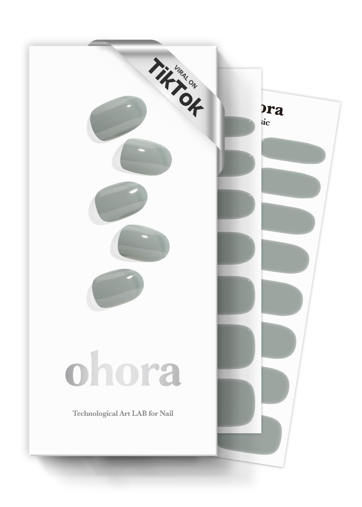ohora semi cured gel nail strips n cream fog close-up of green fog finish for salon-quality nails