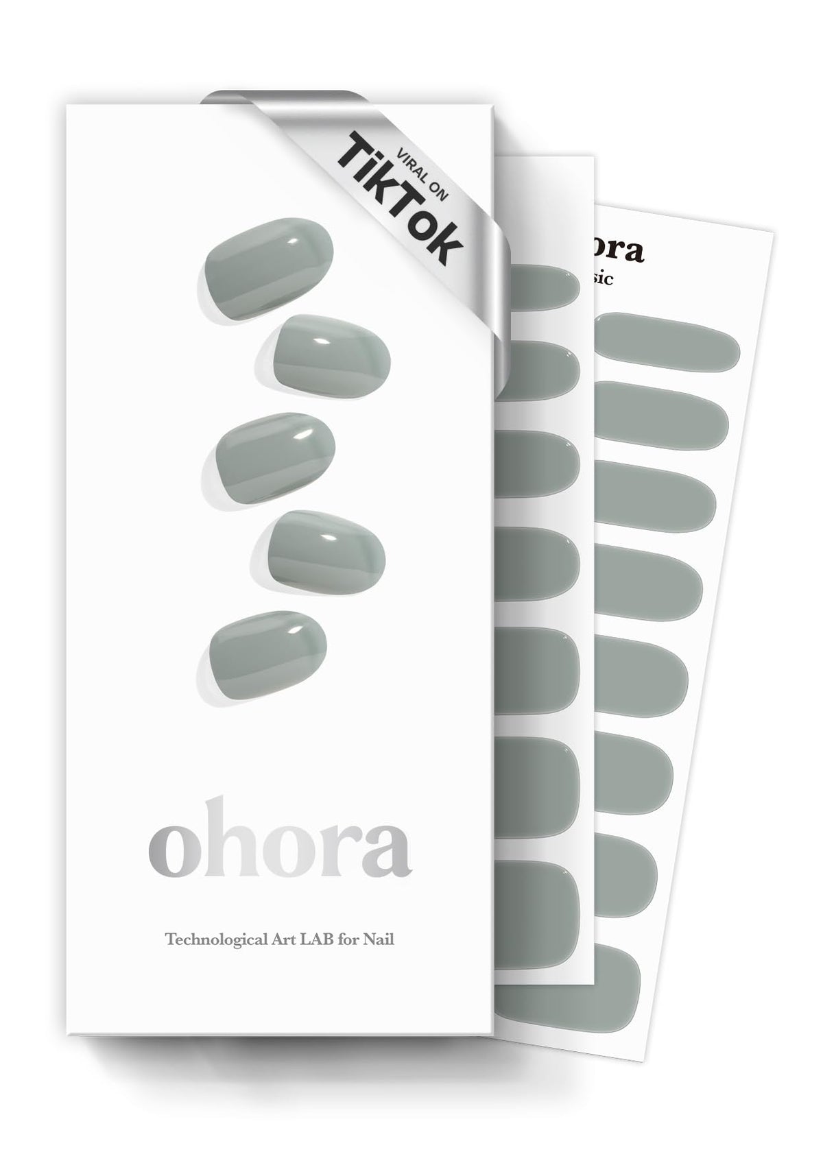 ohora semi cured gel nail strips n cream fog close-up of green fog finish for salon-quality nails