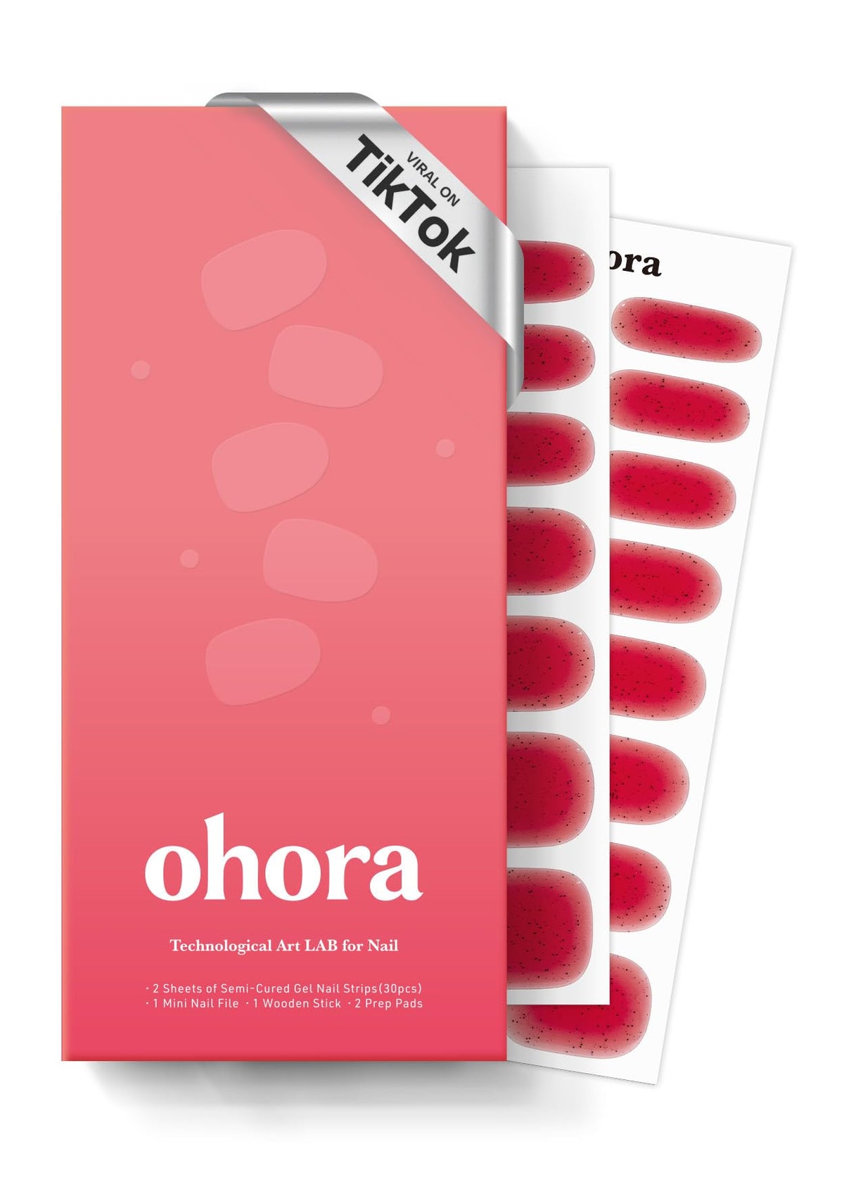 ohora jelly-berry pack of semi cured nail strips delivering long-lasting at-home manicures.