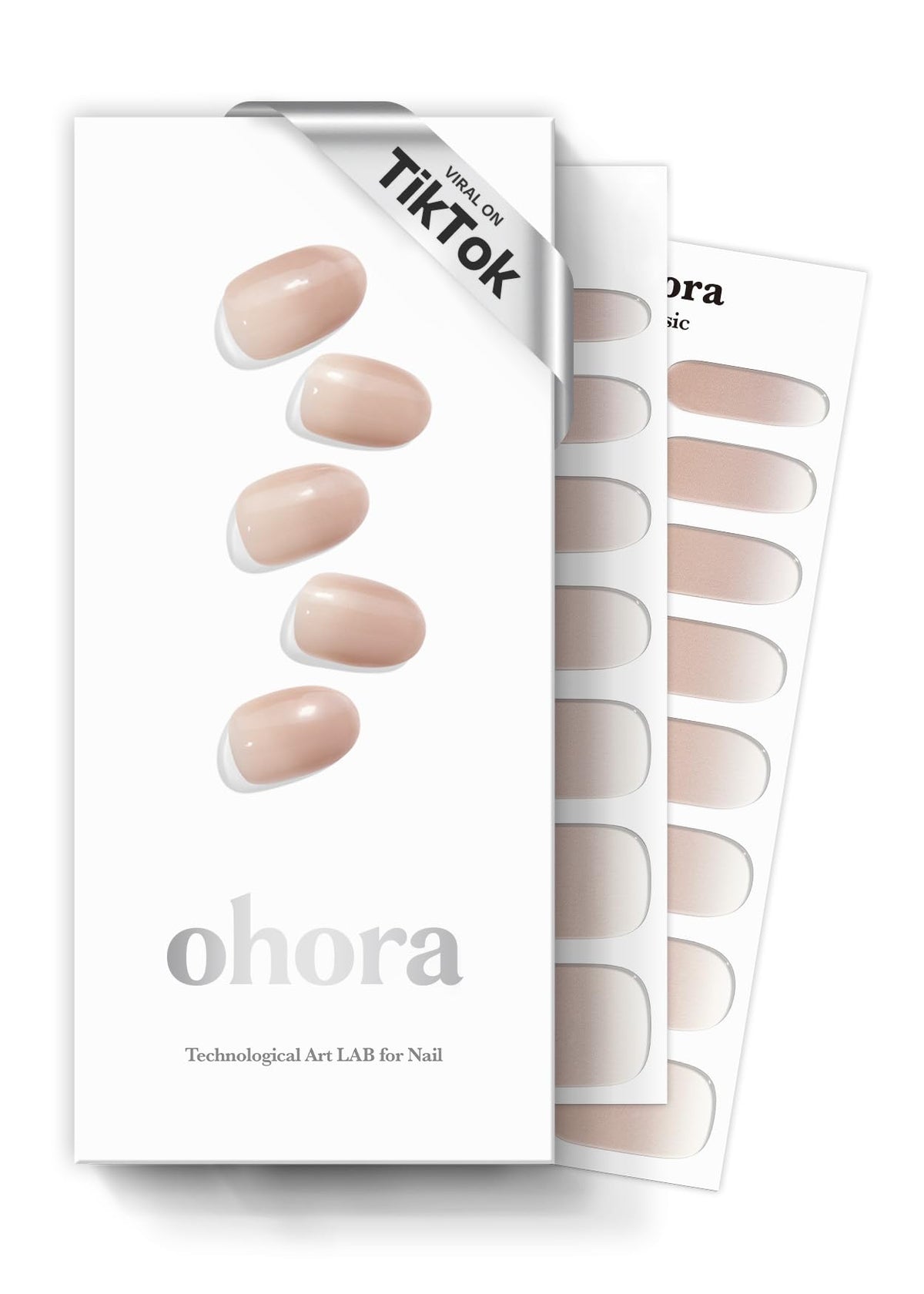 Ohora semi-cured nail strips mild latte box shows complete set for nails