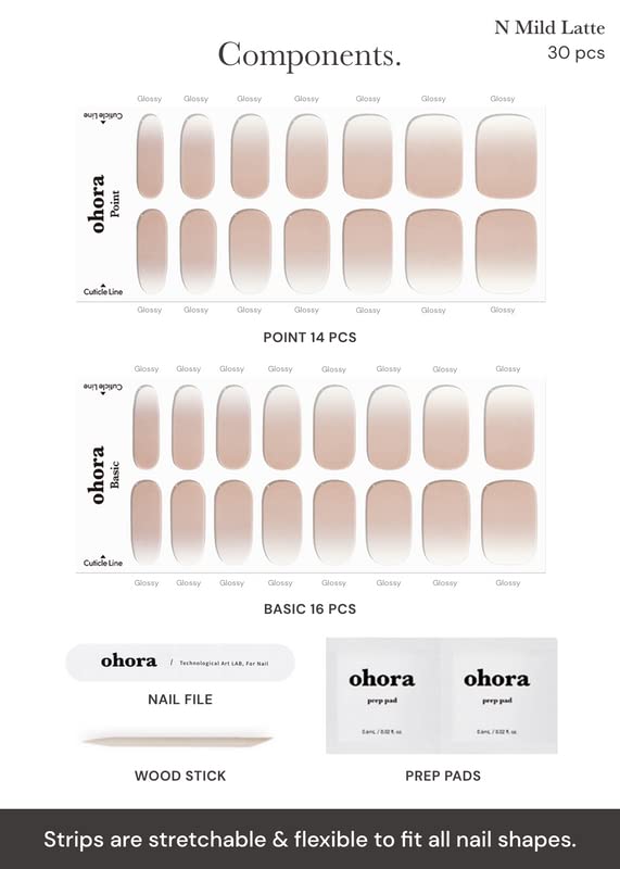 Ohora semi-cured nail strips mild latte nude-ombre finish look