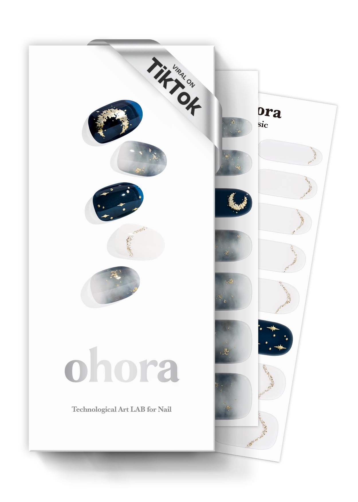 ohora moonlight box contents with 30 wraps and tools for at-home manicure