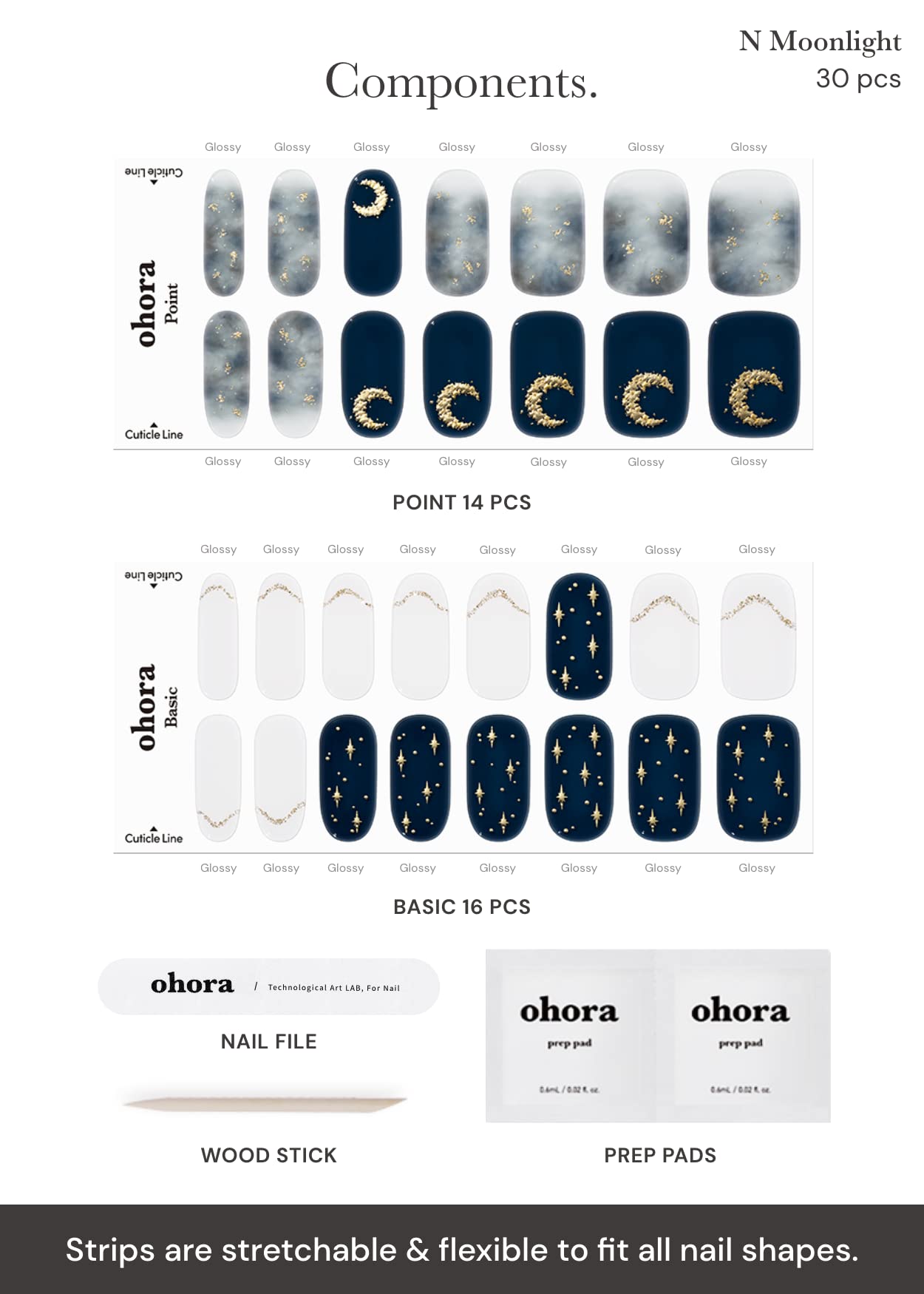 ohora moonlight prep pads nail file and wooden stick included