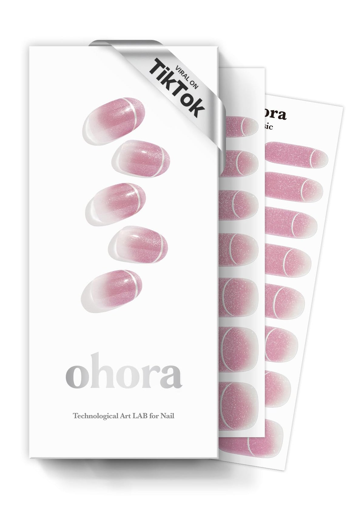 ohora Semi Cured Gel Nail Strips N Mute Line pink French close-up for salon-quality nails.