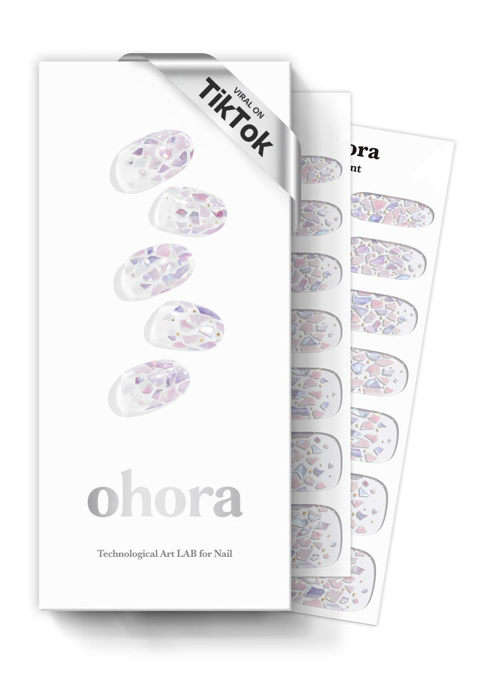 ohora semi-cured nail strips n petal rain packaging shows kit components for at-home manicure