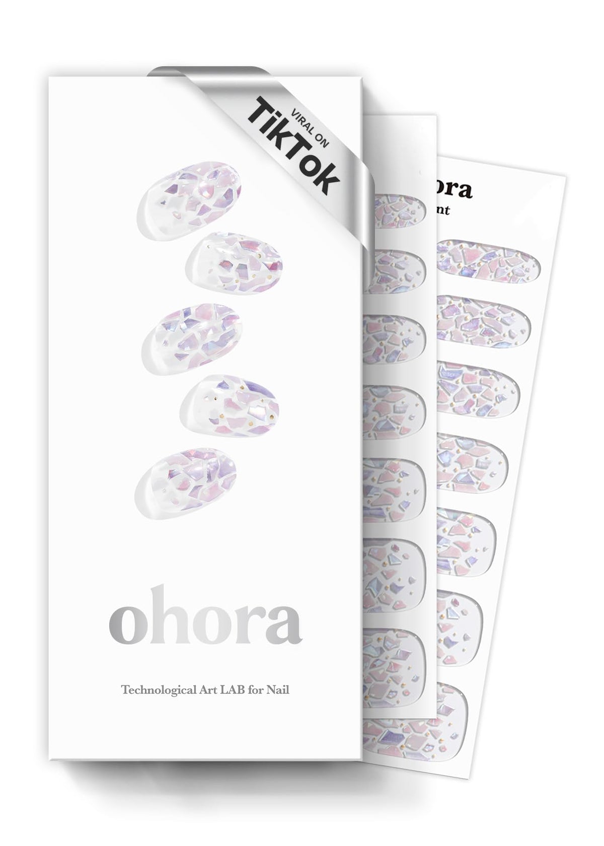 ohora semi-cured nail strips n petal rain packaging shows kit components for at-home manicure