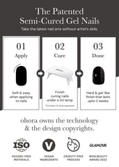ohora semi cured gel nail strips application process highlights quick, beginner-friendly manicure.