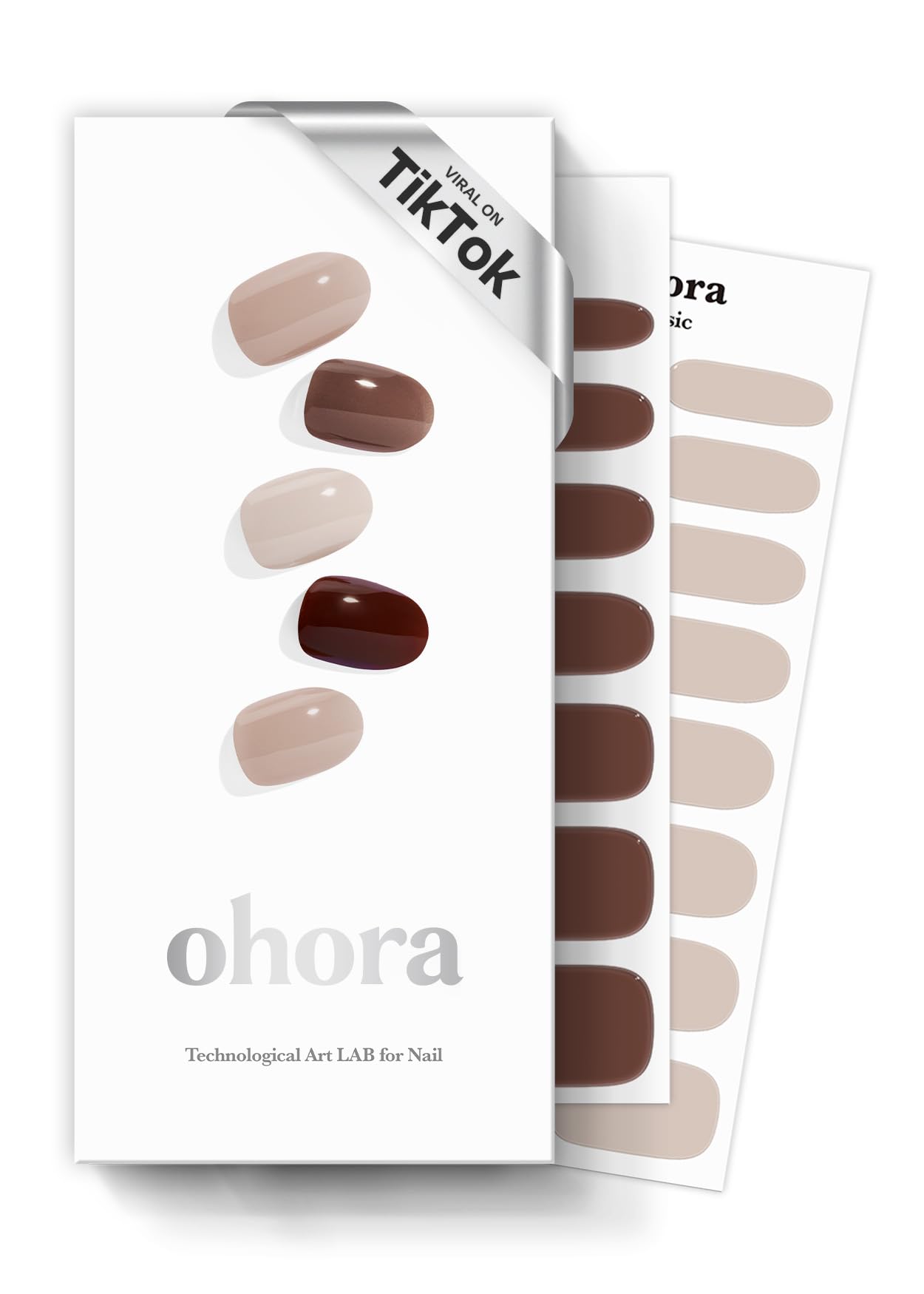 ohora Semi Cured Nail Strips N Roasting Brown Solid box shows contents for quick at-home manicure.