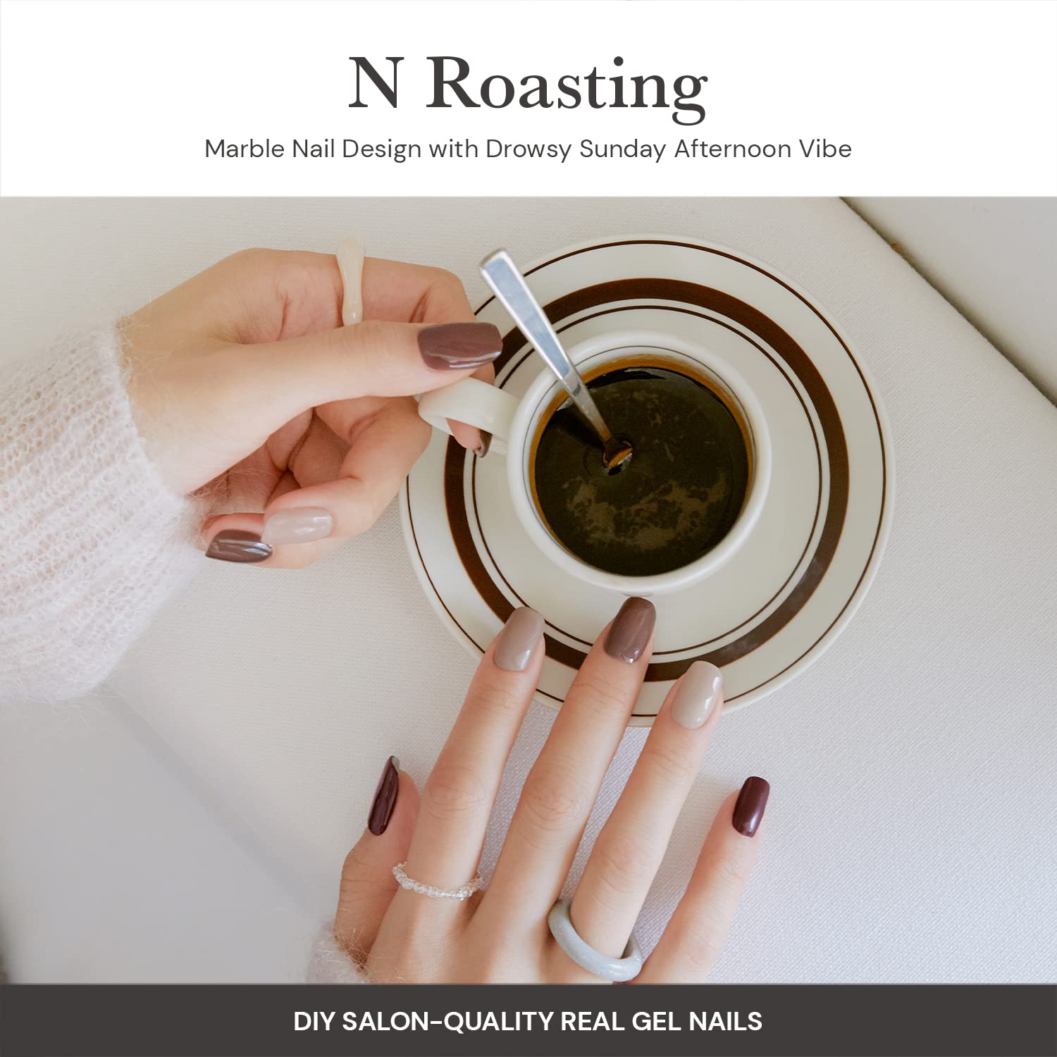 ohora Semi Cured Nail Strips N Roasting Brown Solid wraps close-up highlighting even fit across nails.