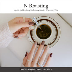 ohora Semi Cured Nail Strips N Roasting Brown Solid wraps close-up highlighting even fit across nails.