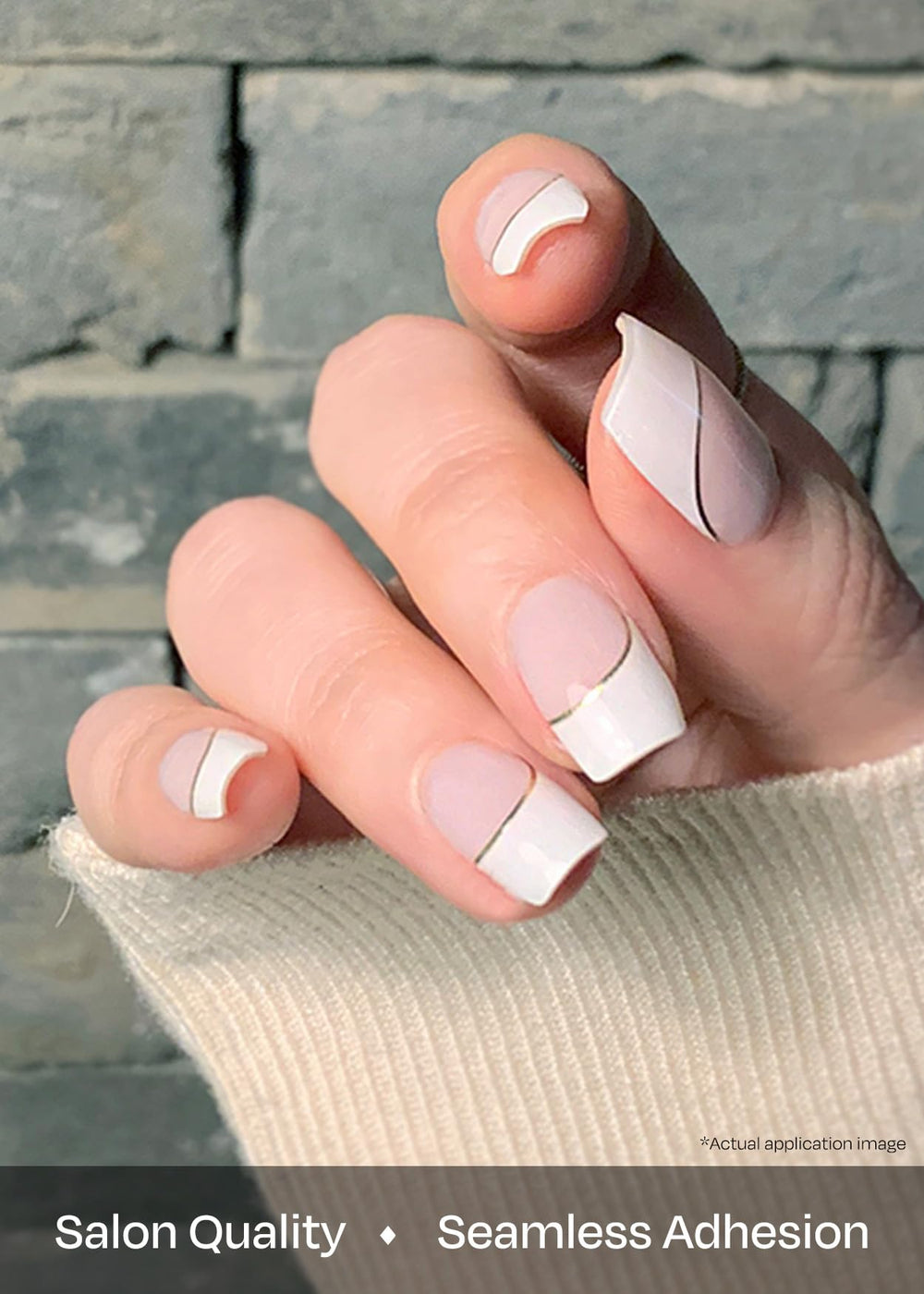 ohora Semi Cured Gel Nail Strips N Sylph White French closeup highlights durable waterproof top gel.