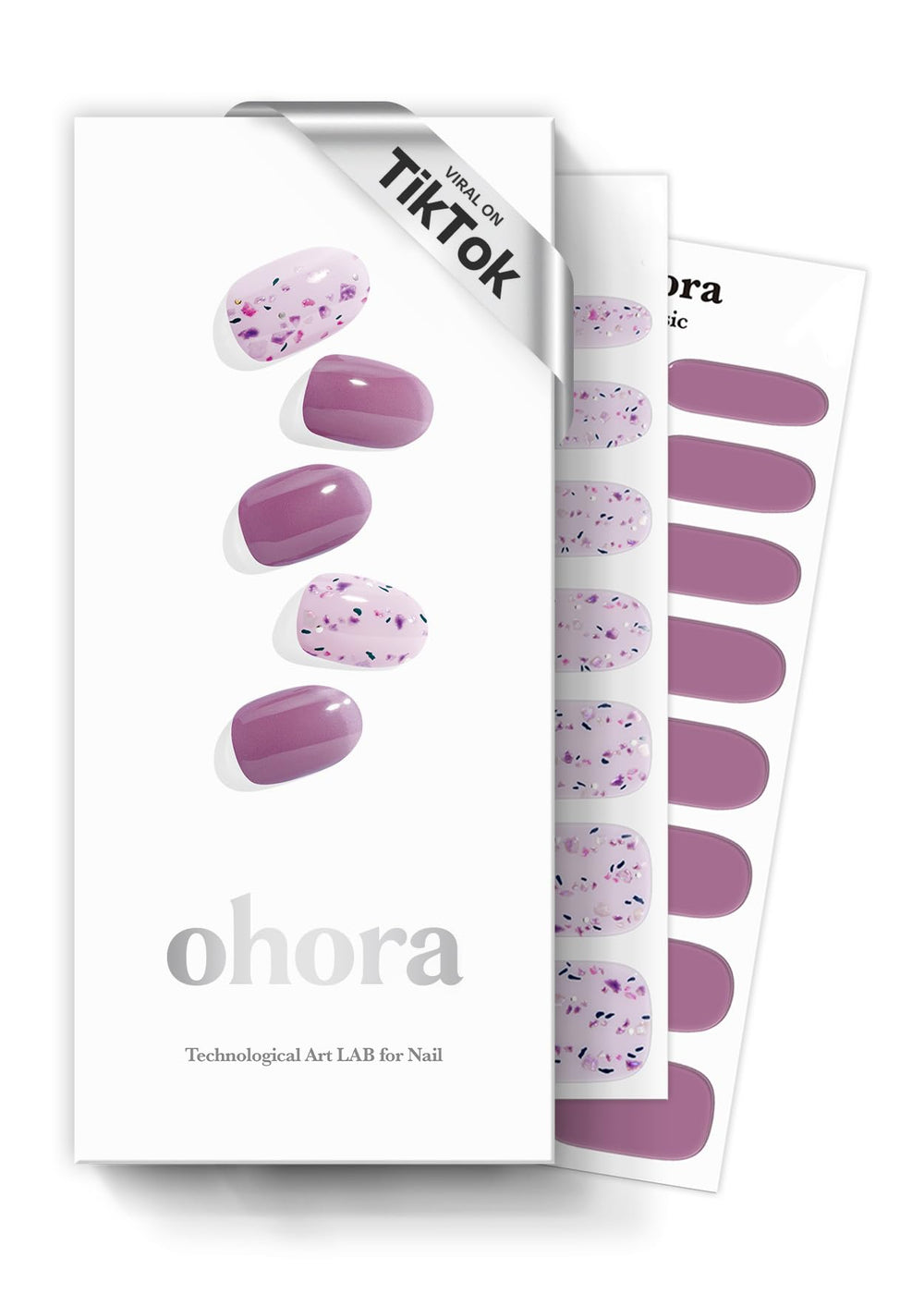 ohora N Violeta packaging shows glossy purple gel nail strips for quick manicure