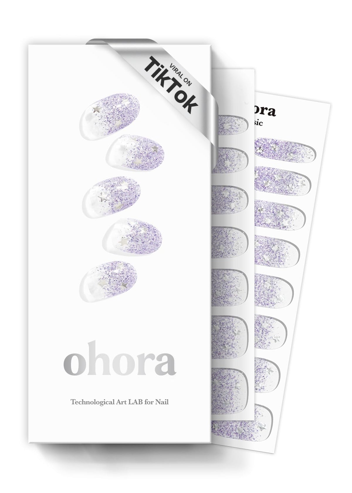 ohora Semi Cured Nail Strips Shooting Star pack showing at-home salon look