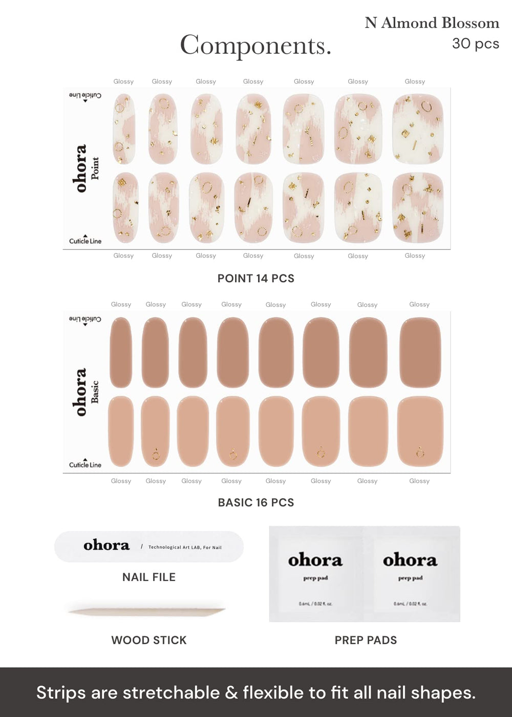 ohora wooden stick nail art tool—helps lift and place strips accurately