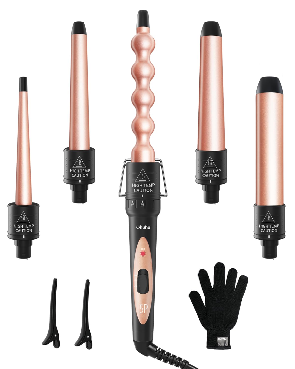 Ohuhu 5-in-1 curling wand set package with versatile styling at home