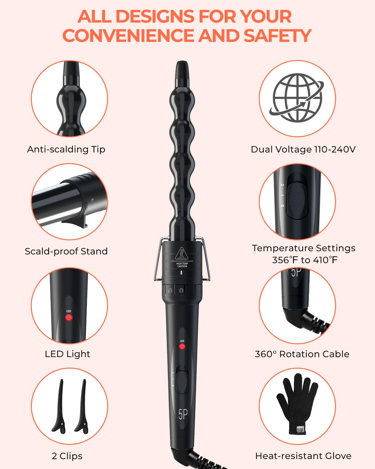 Ohuhu curling wand 360 swivel cord prevents cord tangling.