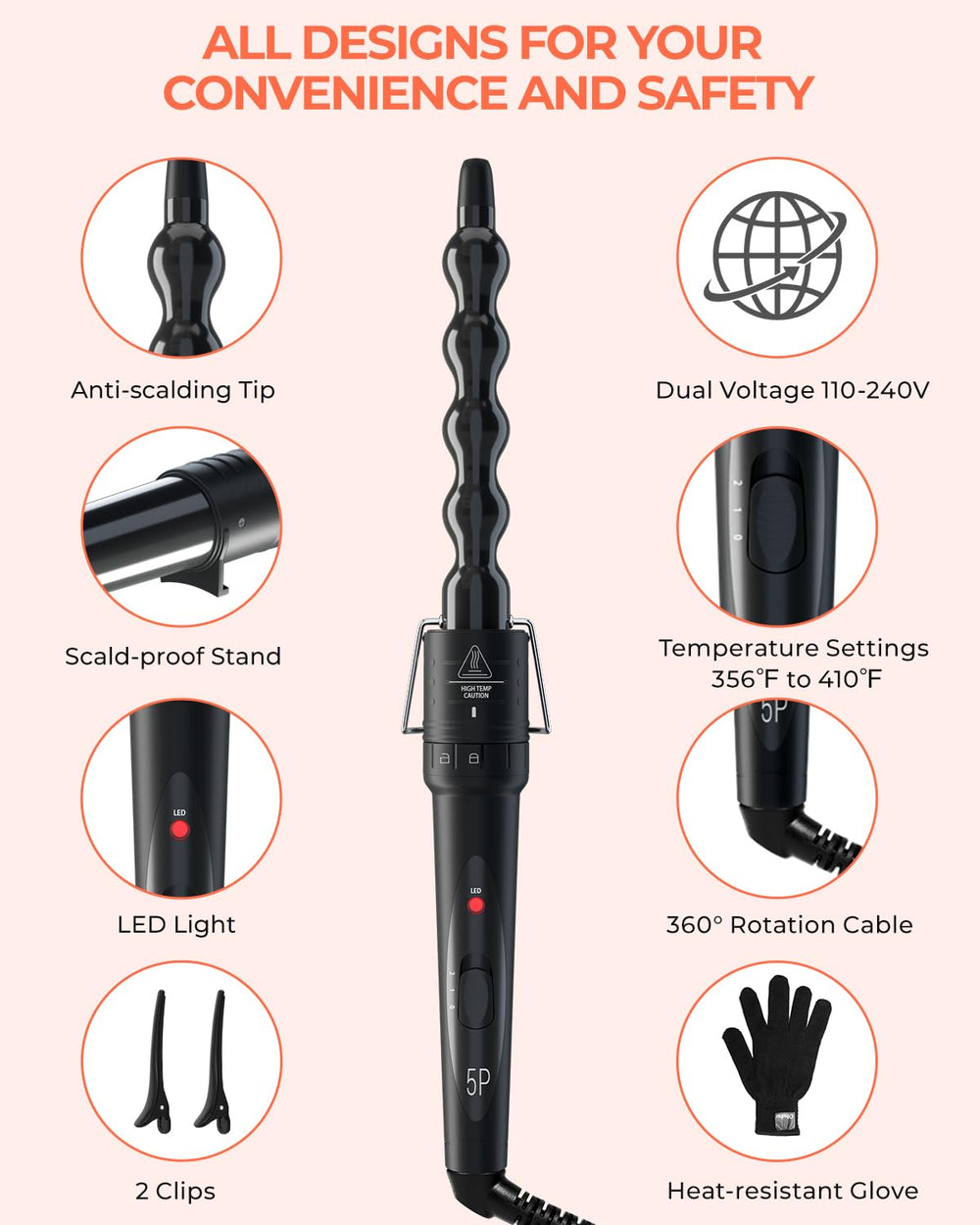 Ohuhu curling wand 360 swivel cord prevents cord tangling.