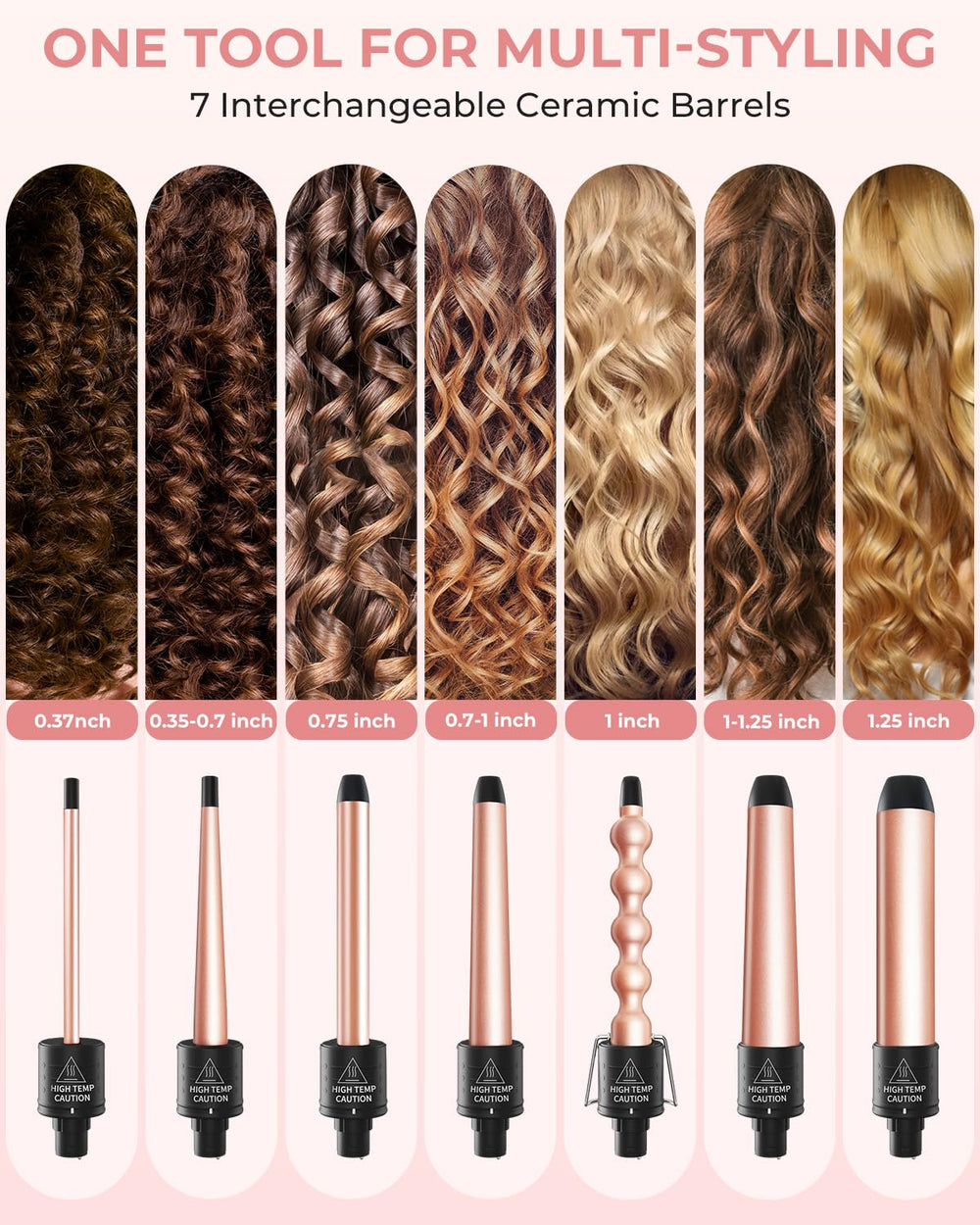 Ohuhu curling wand barrel 0.35-0.7 inch ideal for tight curls and quick styling