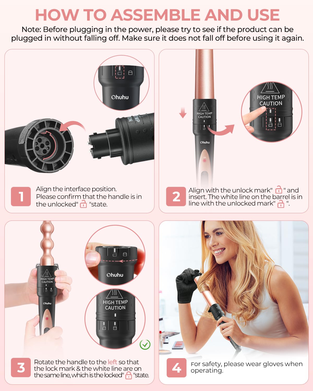 Ohuhu curling wand barrel 0.37 inch for defined, controlled curls