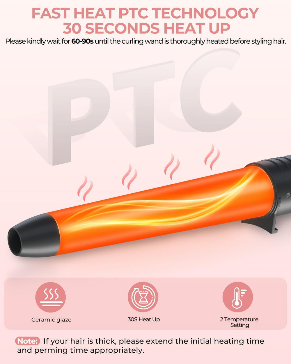 Ohuhu curling wand barrel 0.75-1 inch versatile for beachy to polished waves