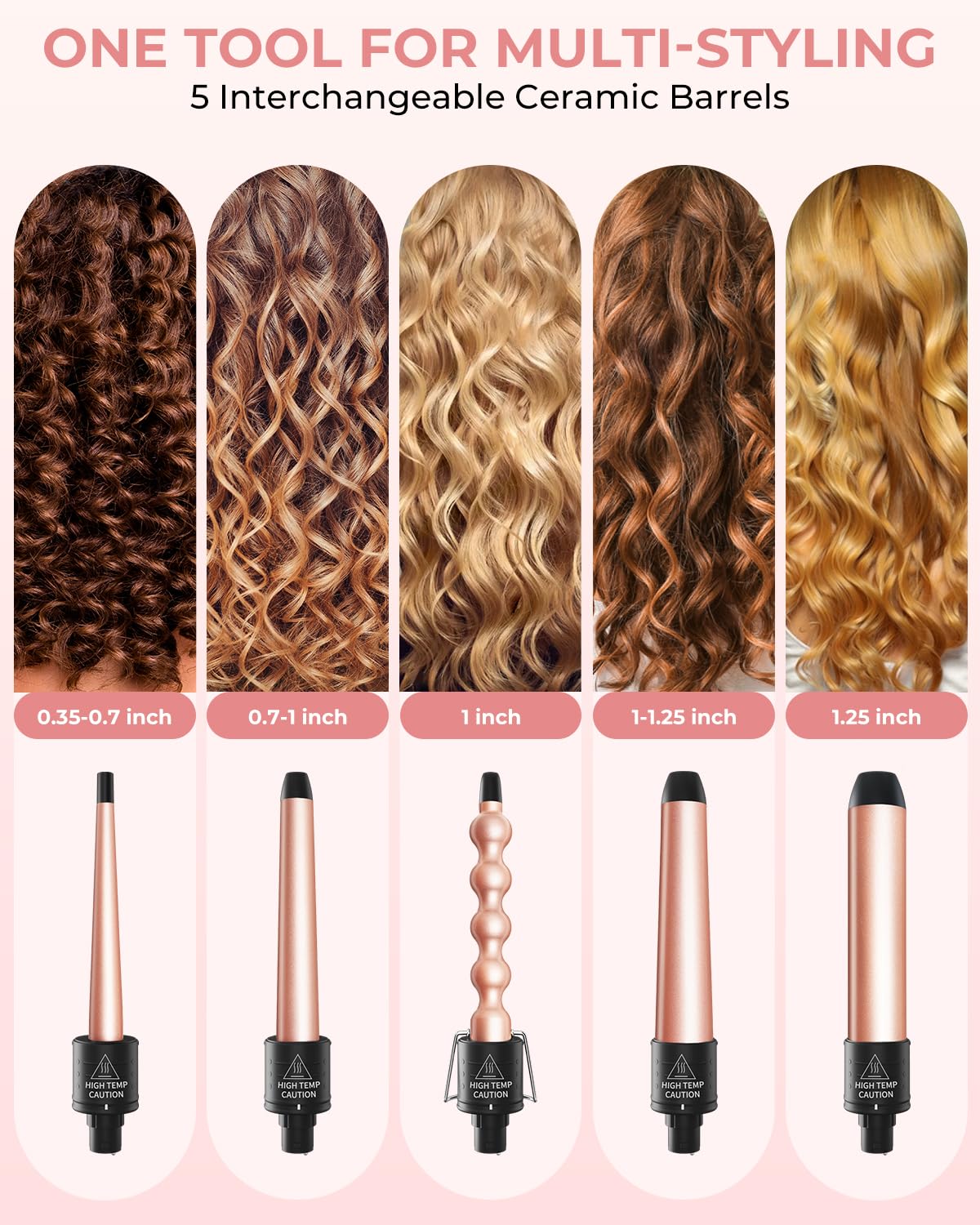 Ohuhu curling wand barrel 0-35-0-70 in for tight curls and beachy waves