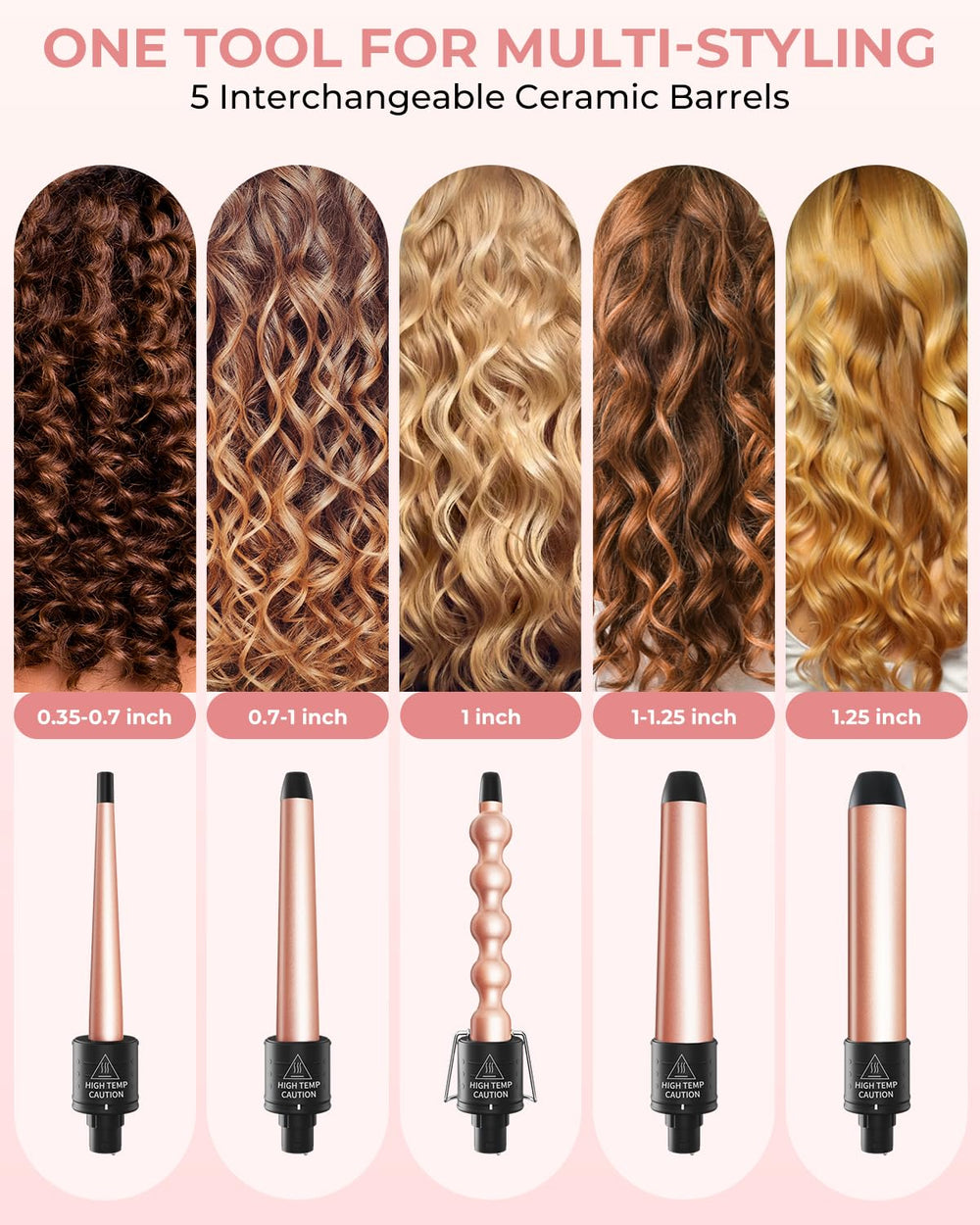 Ohuhu curling wand barrel 0-35-0-70 in for tight curls and beachy waves