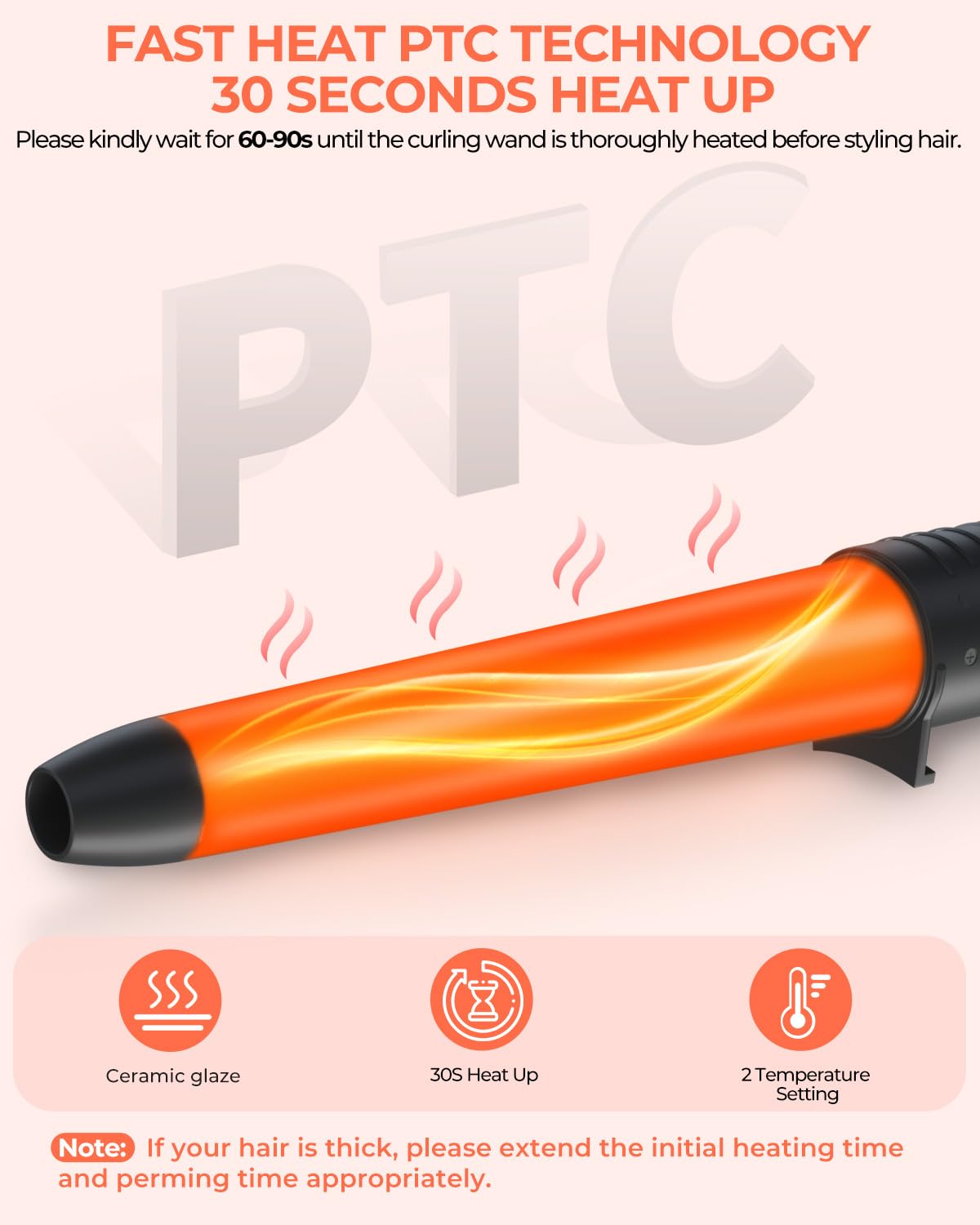 Ohuhu curling wand 1-1.25 inch barrel for voluminous curls.