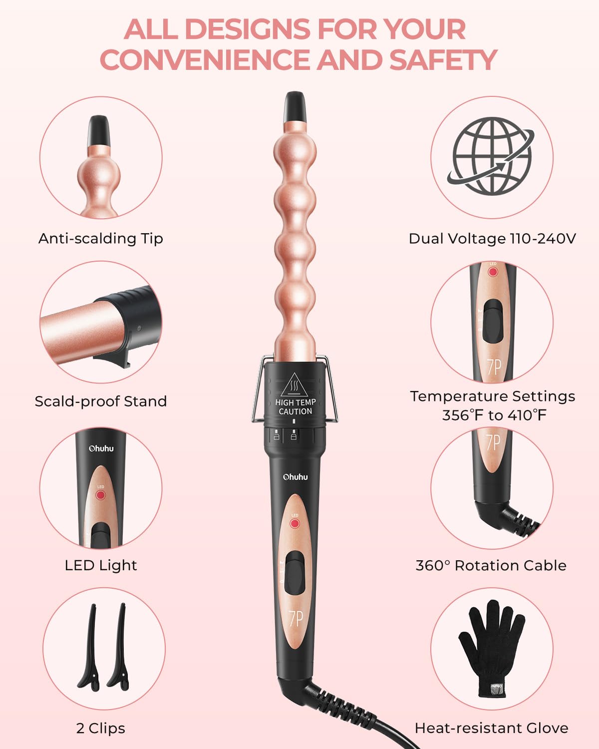 Ohuhu curling wand barrel 1 inch for bouncy, lasting curls