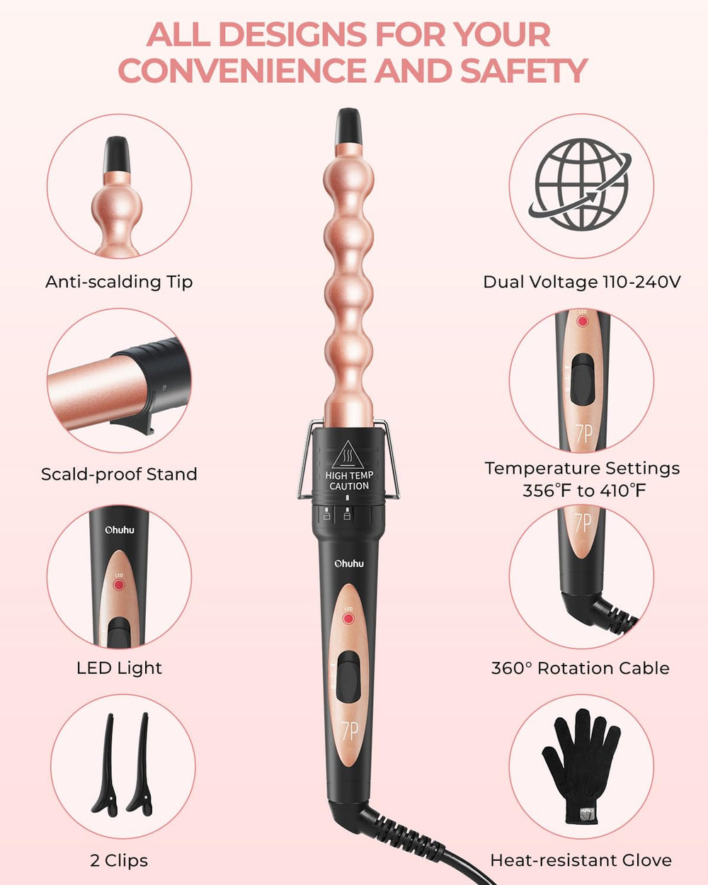 Ohuhu curling wand barrel 1 inch for bouncy, lasting curls