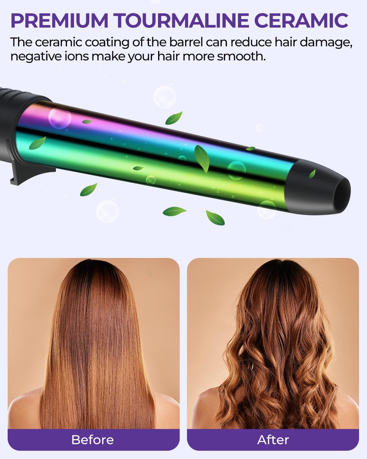 Ohuhu ceramic-tourmaline barrel close-up for smoother curls
