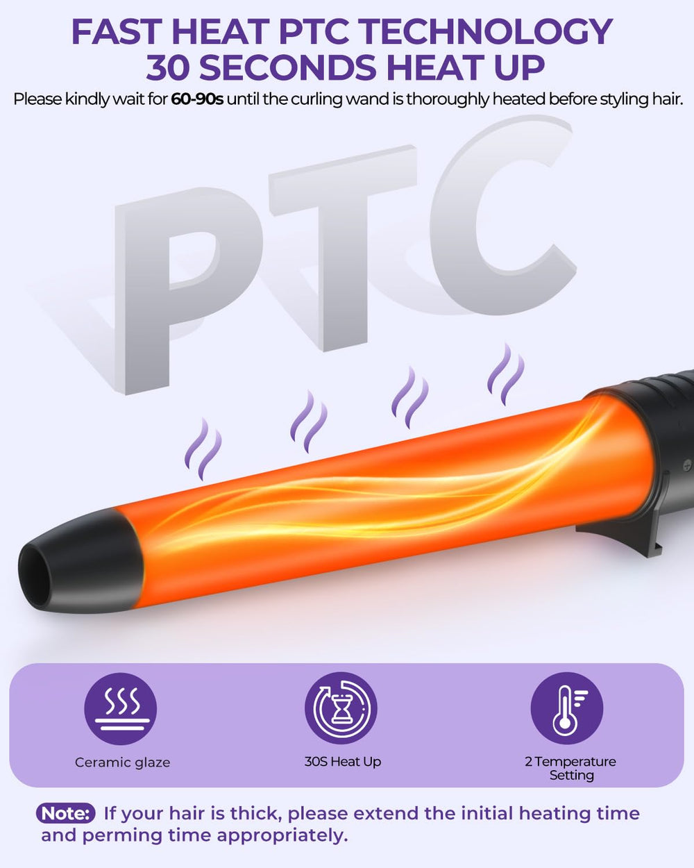 Ohuhu curling wand swivel cord for tangle-free movement during styling