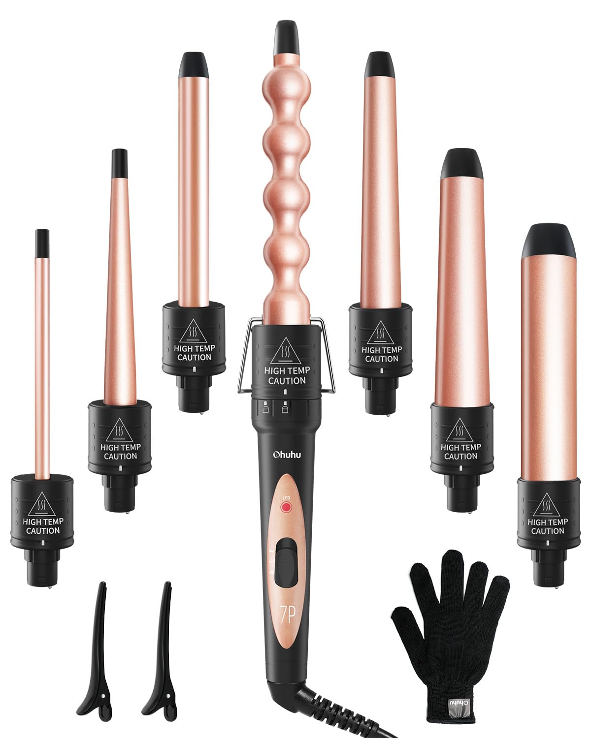 Ohuhu 7-in-1 curling wand set with multiple barrels for versatile curls and shine