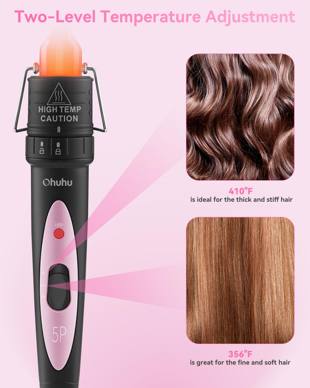 Ohuhu curling wand set 1-1.25 inch barrel closeup for voluminous curls