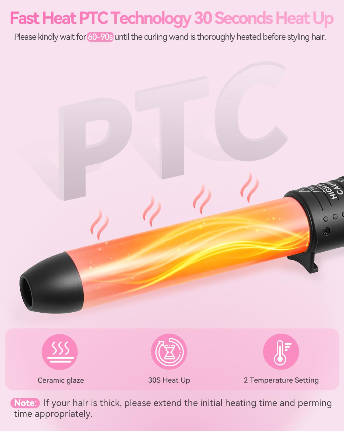 Ohuhu curling wand set 1 inch barrel closeup for classic waves