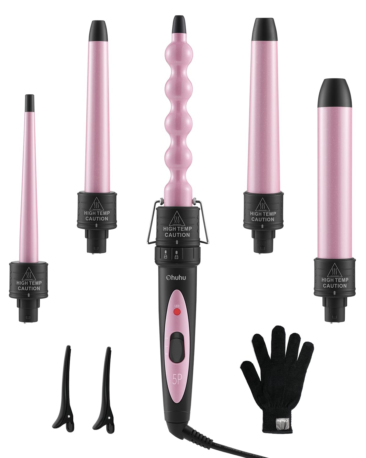 Ohuhu curling wand set barrels closeup with ceramic coating for smooth curls