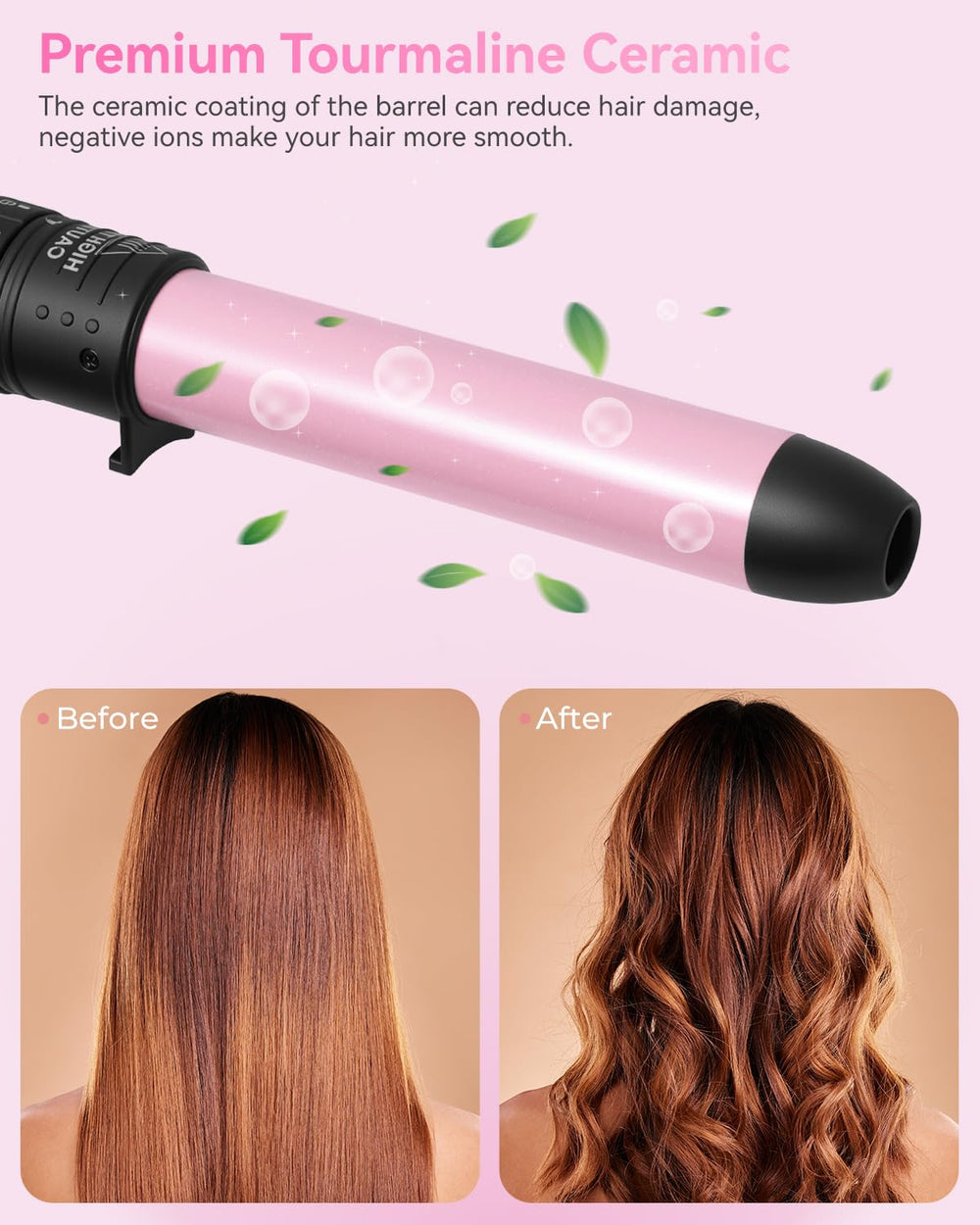 Ohuhu curling wand set ceramic-tourmaline technology closeup for moisture-protected hair