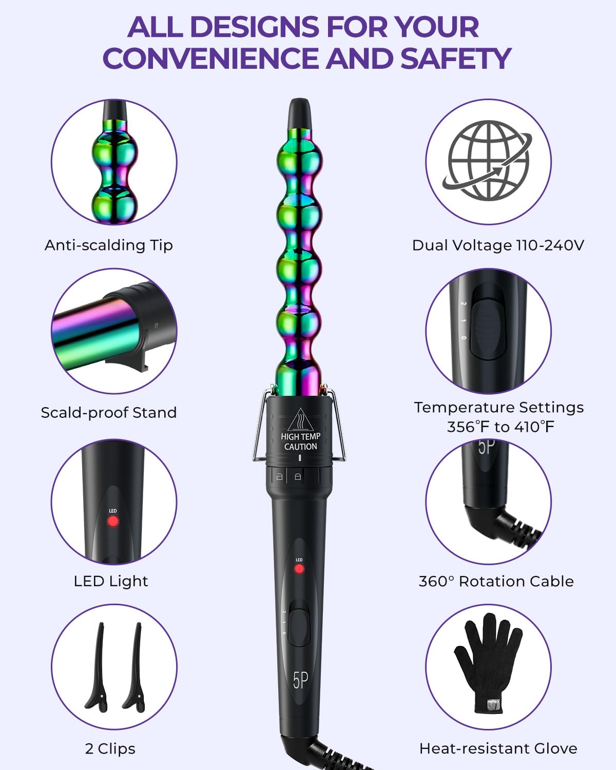 Ohuhu curling wand in use creating waves and curls