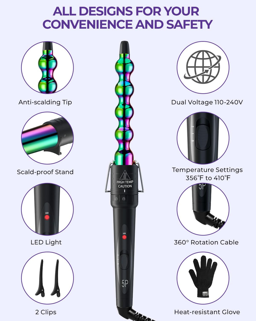 Ohuhu curling wand in use creating waves and curls