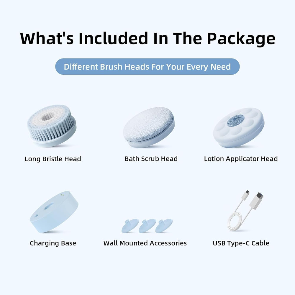 OhXiYu electric body brush bath-scrub head with soft plant-fiber fabric for exfoliation.