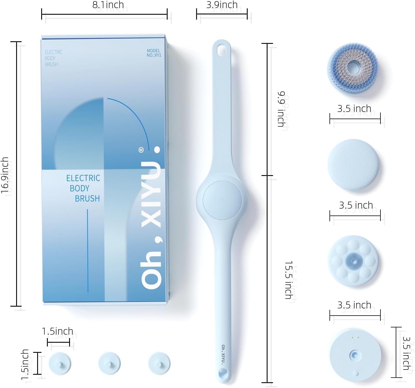 OhXiYu electric body brush IPX7 waterproof design for shower use.