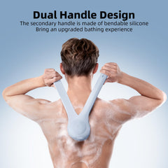 OhXiYu electric body brush three-heads display showing cleansing, lotion, and exfoliation.