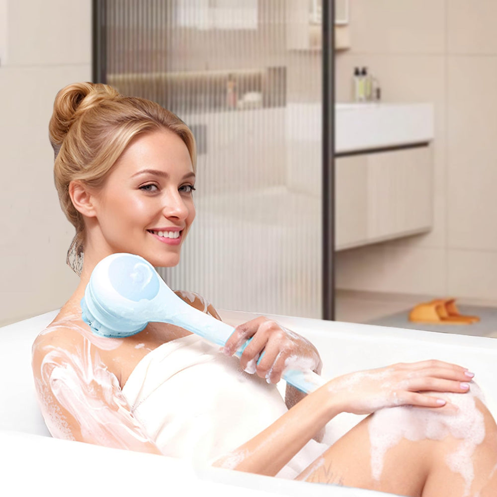 OhXiYu electric body brush USB-C charging base for convenient charging.
