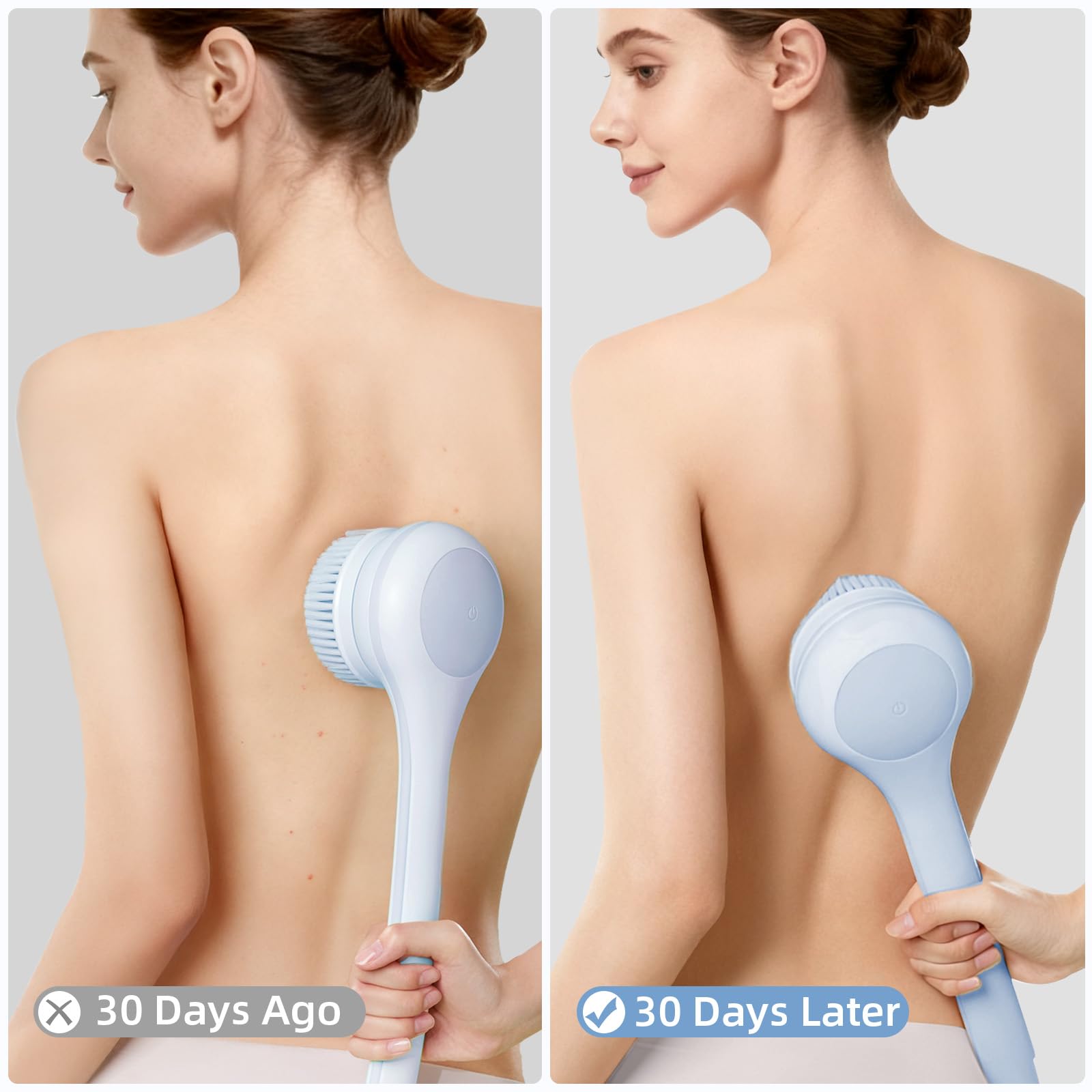 OhXiYu electric body brush wall-mount accessories for tidy storage.