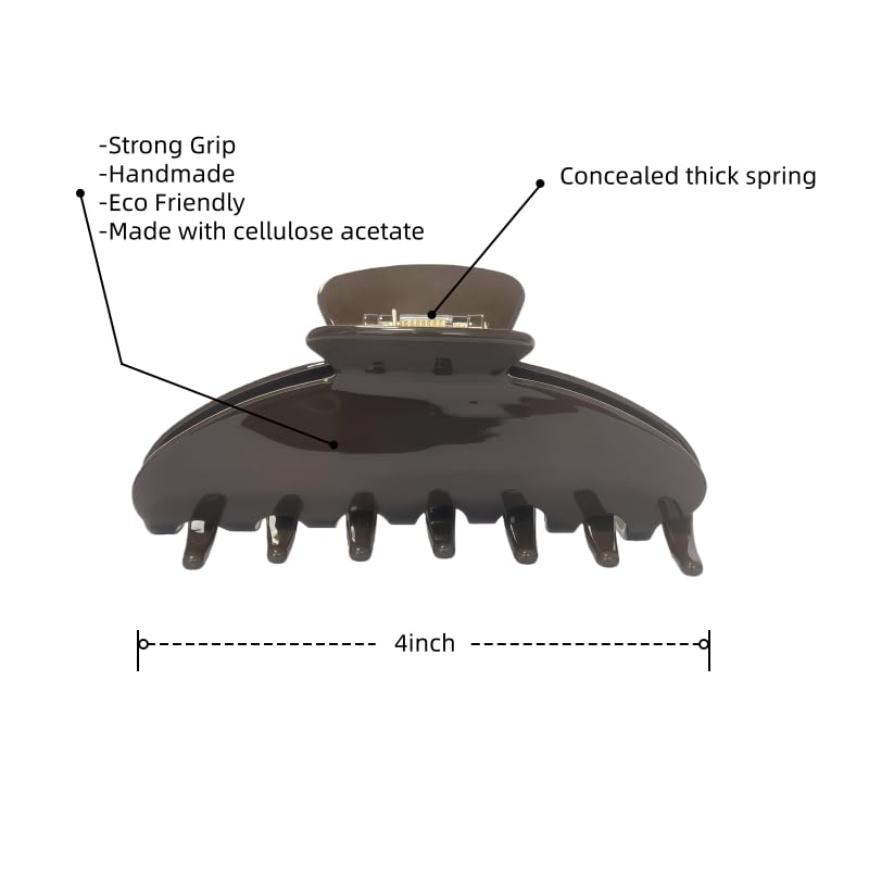 OideGuiing acetate hair clip coffee side view showing non-slip grip for stable styling.