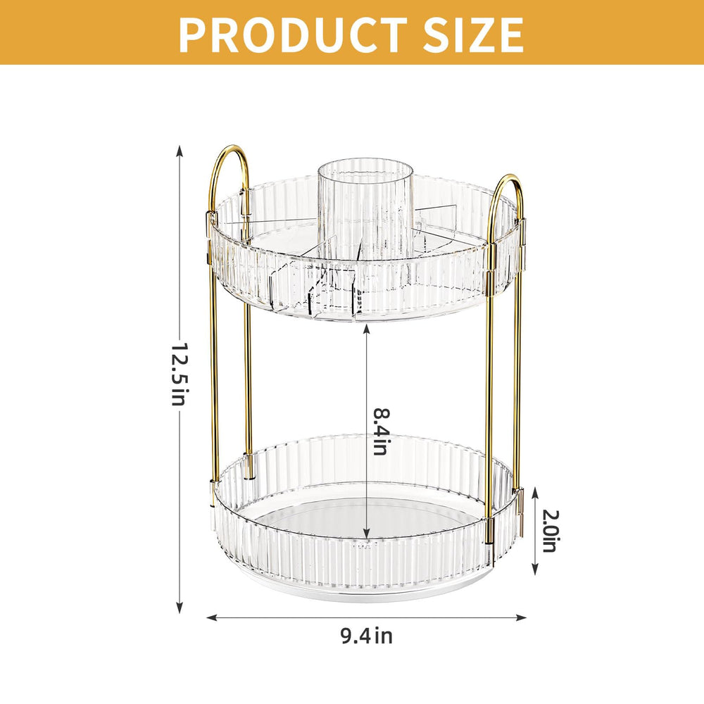 Oifecsie rotating makeup organizer side view shows sturdy PET construction and rotating mechanism.
