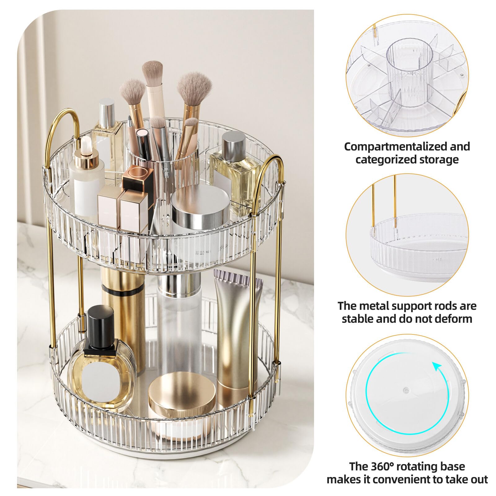 Oifecsie vanity organizer on dresser showcases makeup collection for easy selection.