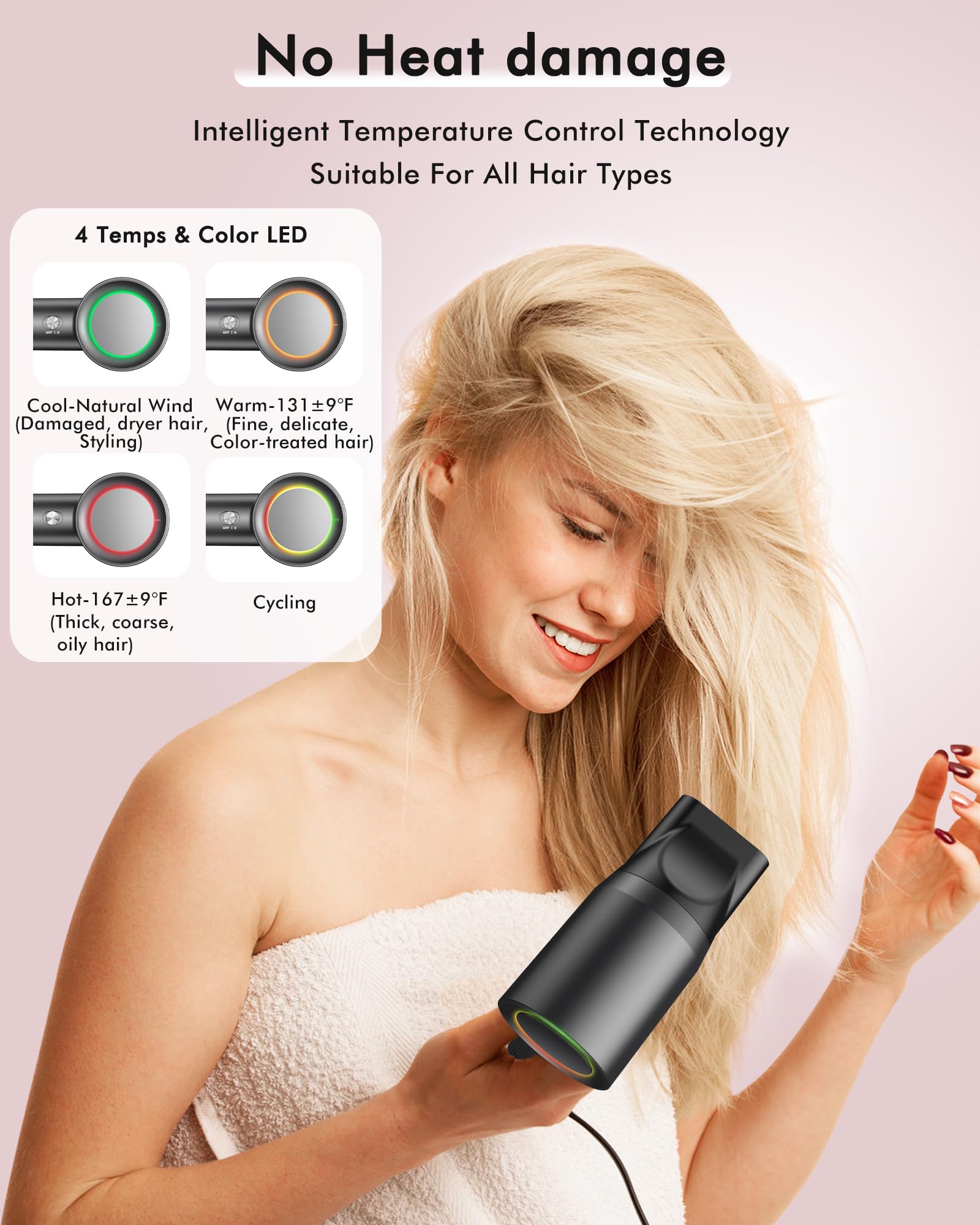 OIMYE hair dryer cool air setting for gentle styling.